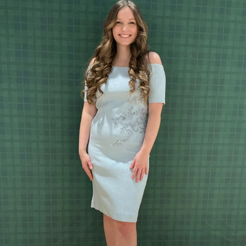 Elegant Off-Shoulder Light Blue Dress - Picture 9 of 9